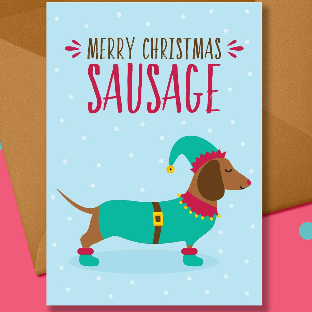 Sausage dog Christmas Card - Blush and Blossom - Christmas Greetings