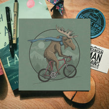 Load image into Gallery viewer, Cycling Moose Square Print - MountainManDraws
