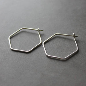 Sterling Silver Hexagonal Hoop Earrings - Maxwell Harrison Jewellery - gift idea