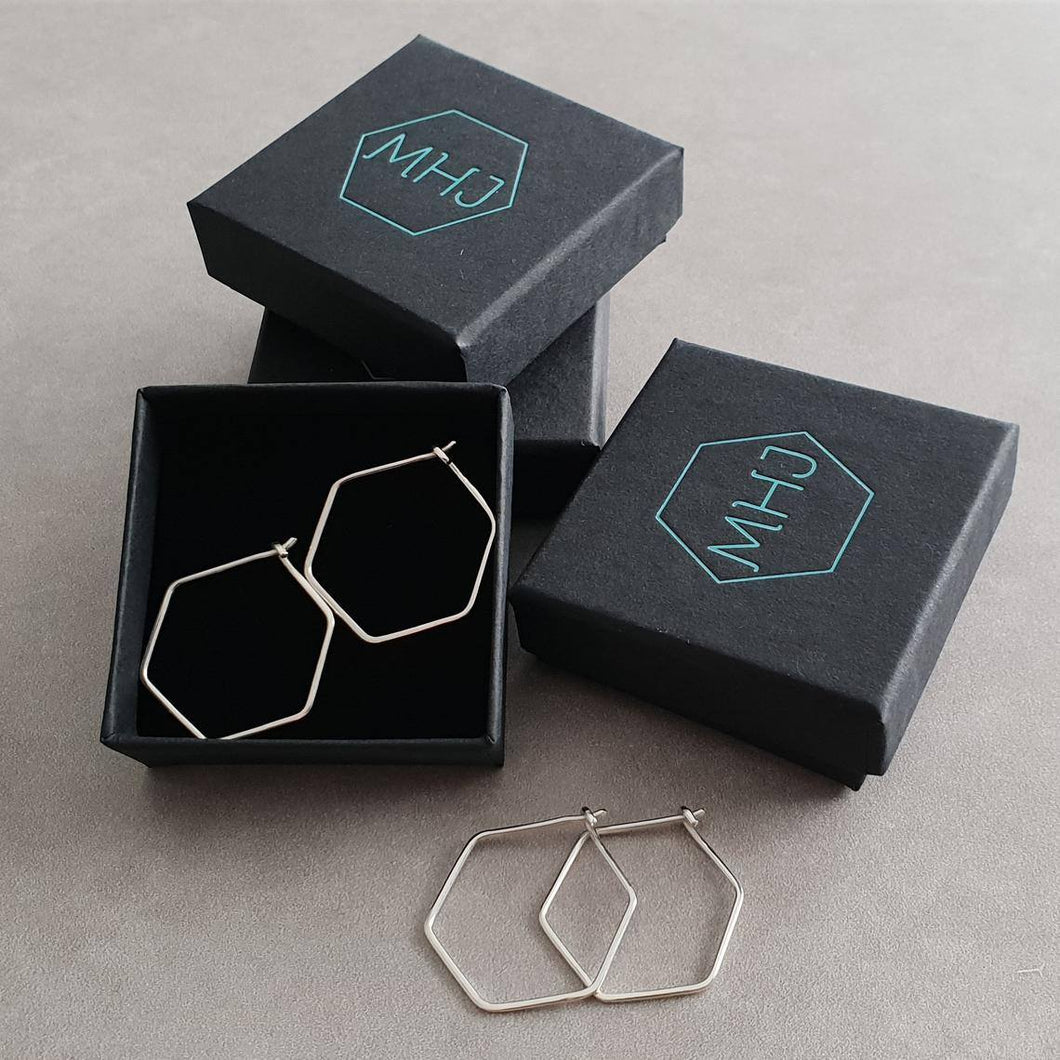 Sterling Silver Hexagonal Hoop Earrings - Maxwell Harrison Jewellery - gift idea