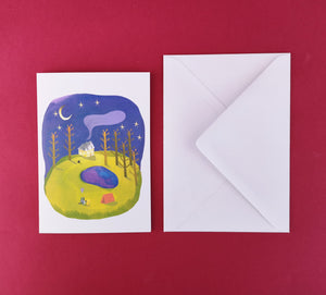 Camping in the garden - greetings card - Illustrator Kate