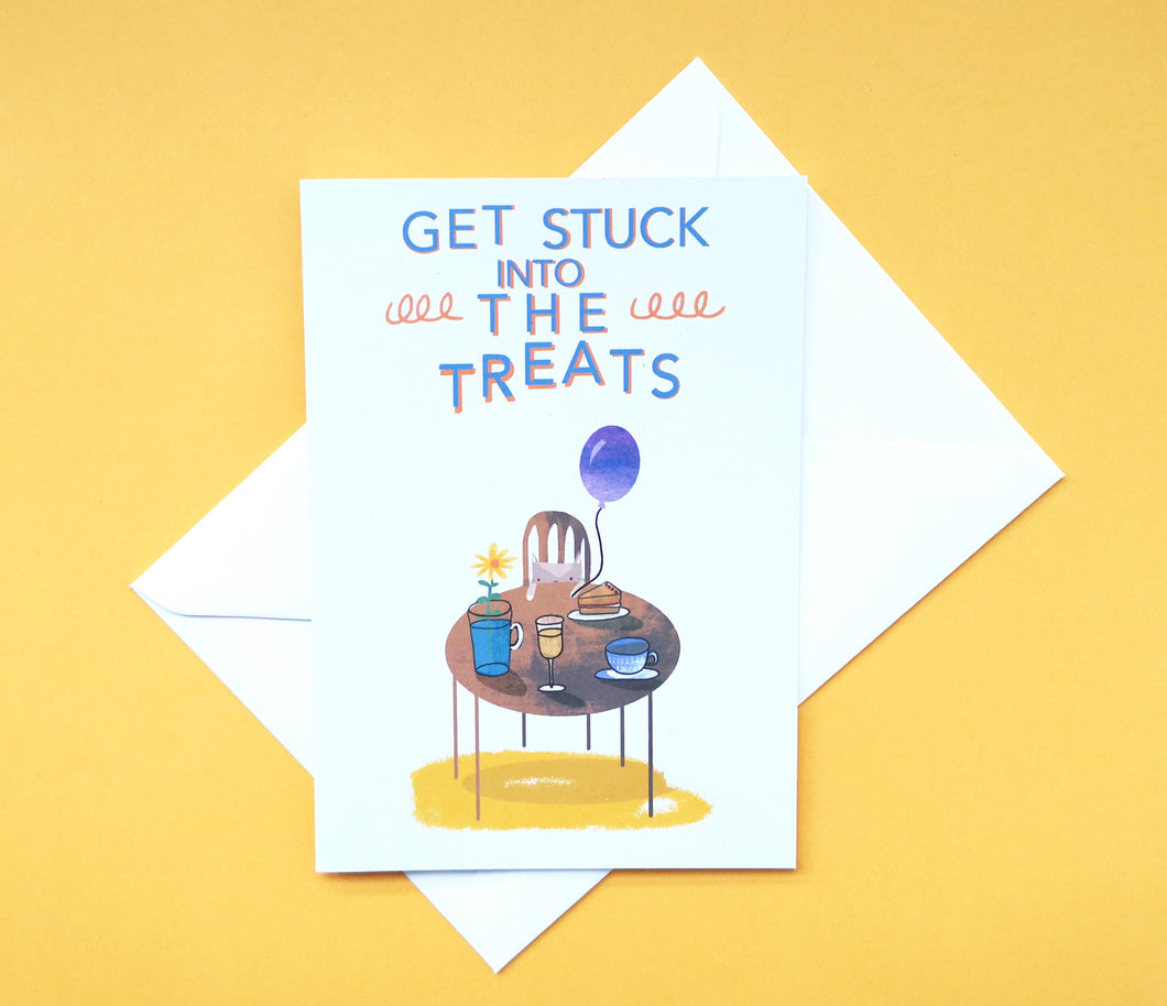 Get stuck into the treats - greetings card - Illustrator Kate