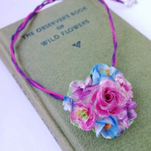 Load image into Gallery viewer, Pink and Blue Flower Power Vintage China Flowers Necklace - Urban Magpie - statement china jewellery
