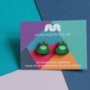 Wooden Stud Earrings - Grumpy Frog - Munchquin