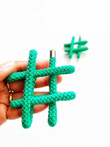 Hashtag Earrings - Emerald Green - Cotton Rope Jewellery - Handmade by Tinni
