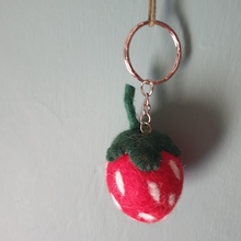 Load image into Gallery viewer, Felt Strawberry Keyring - This Felted House
