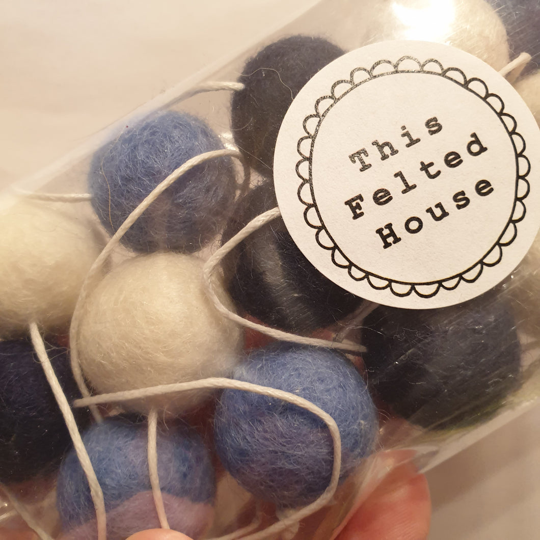 Felt Ball Garland - shades of blue - This Felted House