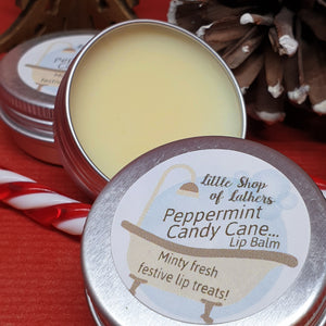 Peppermint Candy Cane Lip Balm - Little Shop of Lathers - handmade lip treat - Christmas gift ideas