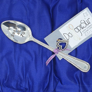 Sassy at 70 - stamped teaspoon - Dollop and Stir