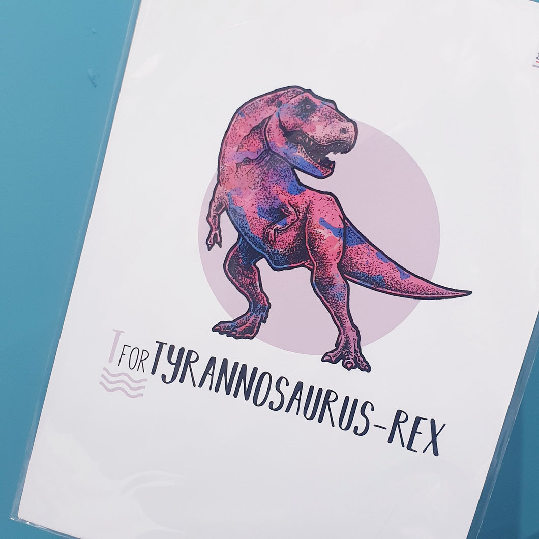 T is for Tyrannosaurus Rex - A4 Print - MountainManDraws