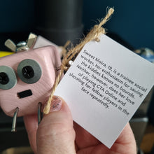 Load image into Gallery viewer, Scraplet - Small - Sweet Moira - Wood robot figure
