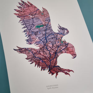 Vintage Map Style Print - A3 - Golden Eagle Silhouette - Leeds Map