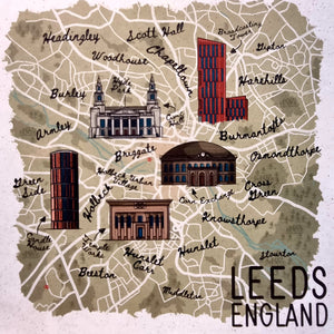 Leeds Illustrated Map - 12" Square Print - MountainManDraws
