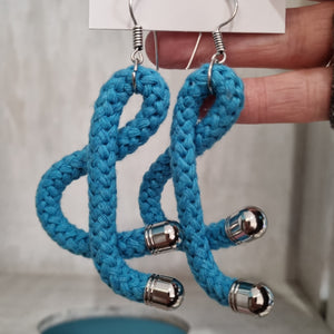 Ampersand Symbol Earrings - Bright Blue - Cotton Rope Jewellery - Handmade by Tinni
