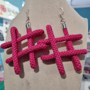 Hashtag Earrings - Hot Pink - Cotton Rope Jewellery - Handmade by Tinni