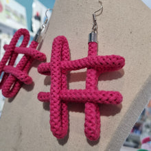 Load image into Gallery viewer, Hashtag Earrings - Hot Pink - Cotton Rope Jewellery - Handmade by Tinni
