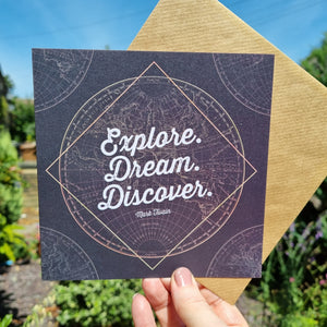 Explore. Dream. Discover. Greetings Card - Wander Collective - Mark Twain quote