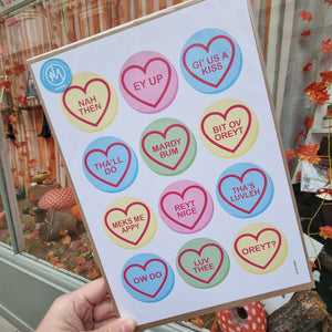 Love Hearts Yorkshire Sayings A4 Print - Yorkshire Sayings - JAM Artworks