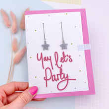 Load image into Gallery viewer, Yay Let&#39;s Party Glitter Star Threader Earrings Card - Laura Fernandez Designs - Glitter earrings
