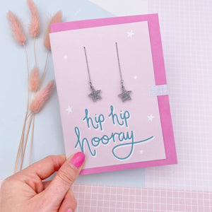 Hip Hip Hooray Glitter Star Threader Earrings Card - Laura Fernandez Designs - Glitter earrings