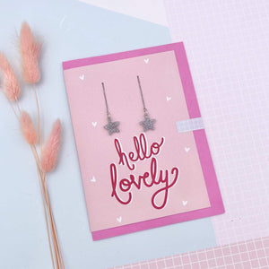 Hello Lovely Glitter Star Threader Earrings Card - Laura Fernandez Designs - Glitter earrings