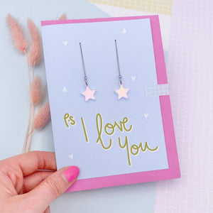 PS I Love You Star Threader Earrings Card - Laura Fernandez Designs - Acrylic earrings