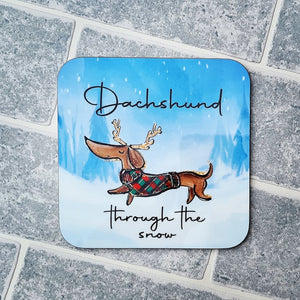 Dachshund through the snow Christmas Coaster - The Crafty Little Fox