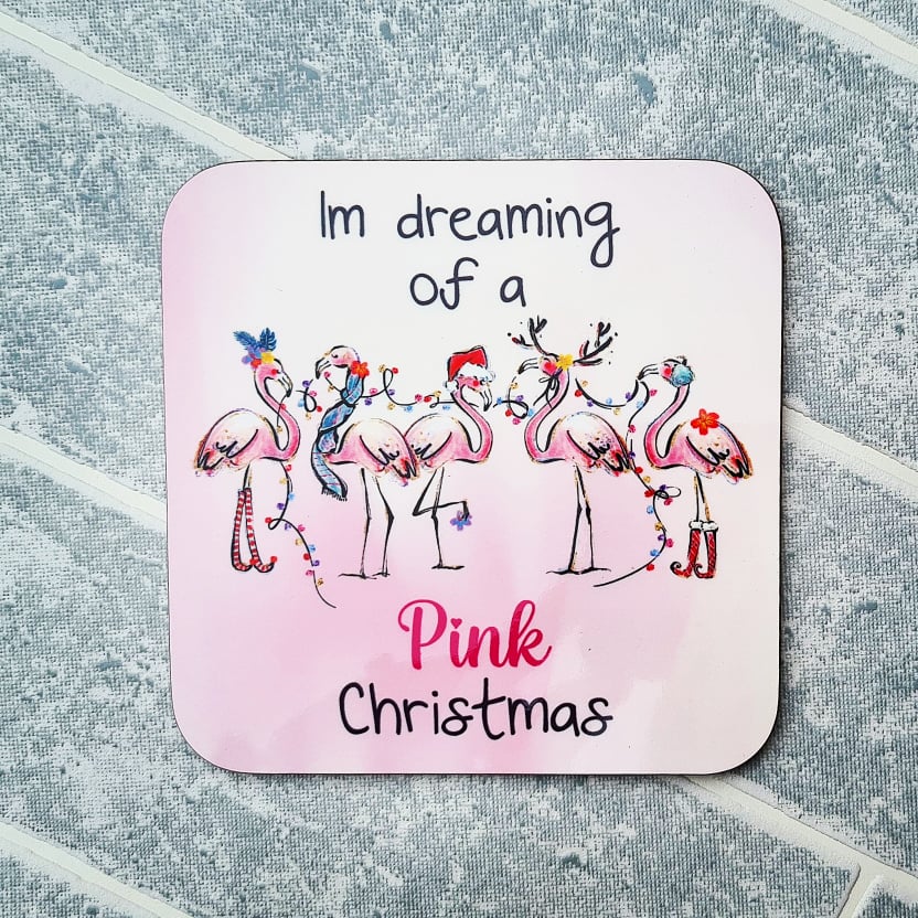 I'm dreaming of a Pink Christmas Coaster - Flamingo - The Crafty Little Fox