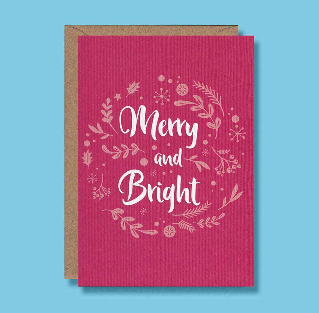 Merry and Bright - Christmas Card - Blush and Blossom - Christmas Greetings