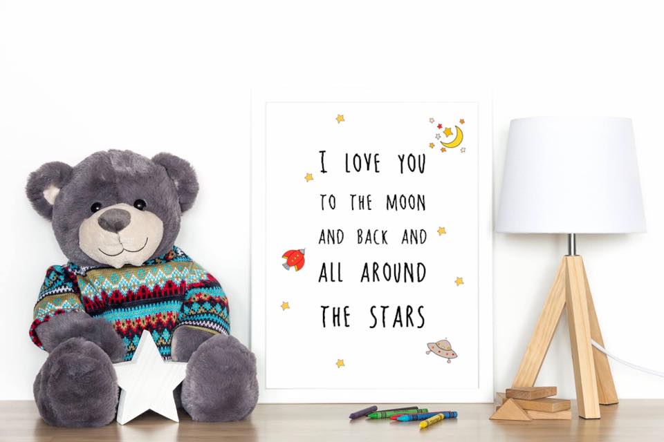 I love you to the moon and back - A4 print - I Heart Henry - Nursery Gift, new baby