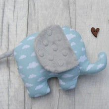 Load image into Gallery viewer, Stuffed Elephant soft toy - Green clouds - Sewn by Sarah - new baby gift
