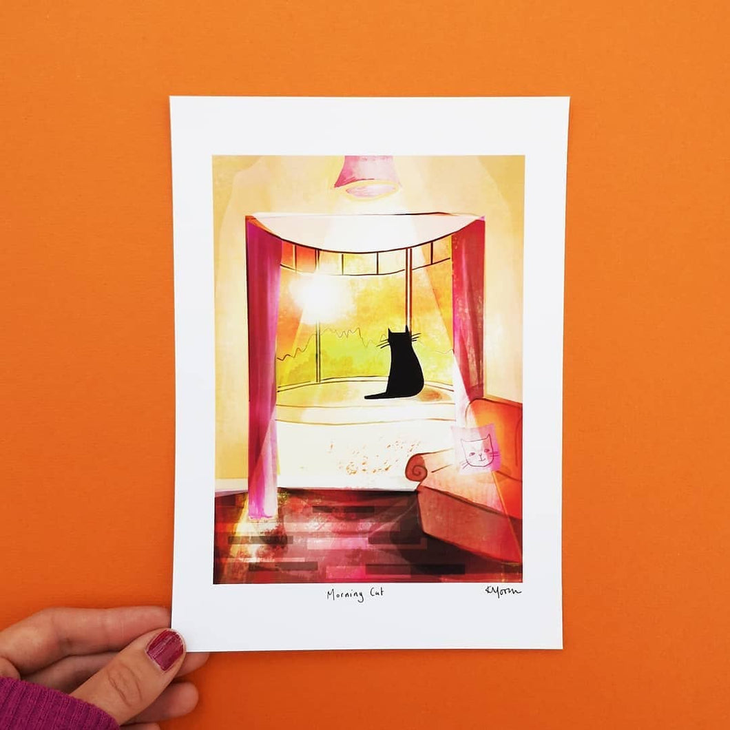 Day Time Cat print - Illustrator Kate - A5 print - cat lovers