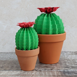 Origami Cactus with red flower - Paper Cacti - Origami Blooms