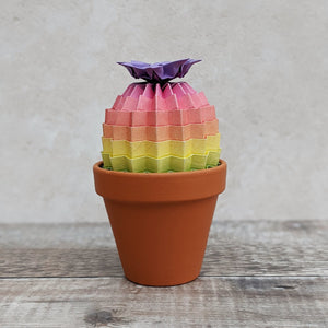 Pastel Multi coloured Origami Cactus with flower - Paper Cacti - Origami Blooms