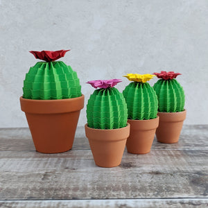 Mini Origami Cactus with flower - Paper Cacti - Origami Blooms