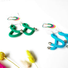 Load image into Gallery viewer, Ampersand Symbol Earrings - Emerald Green - Cotton Rope Jewellery - Handmade by Tinni
