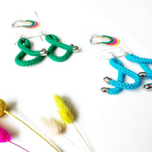 Load image into Gallery viewer, Ampersand Symbol Earrings - Bright Blue - Cotton Rope Jewellery - Handmade by Tinni
