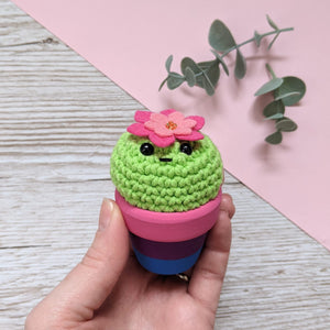 Mini Crochet Cactus with Bisexual flag colours painted pot - CuddlingaCactus
