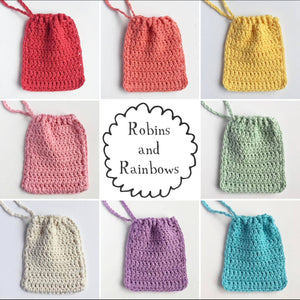 Soap bags - vegan friendly crochet bags - Various Colours - Robins and Rainbows