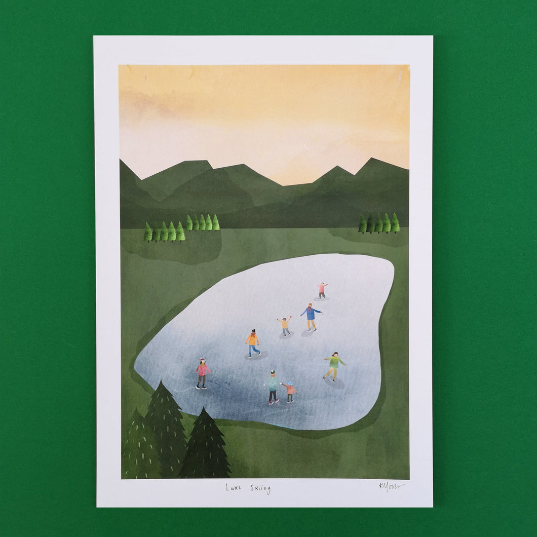 Skating on the Lake print - Illustrator Kate - A4 print