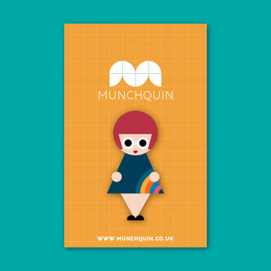 Wooden Brooch - Geo Girl Rae - Minimalist Design  - Munchquin