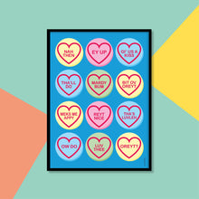Load image into Gallery viewer, Love Hearts Yorkshire Sayings A4 Print - Yorkshire Sayings - JAM Artworks
