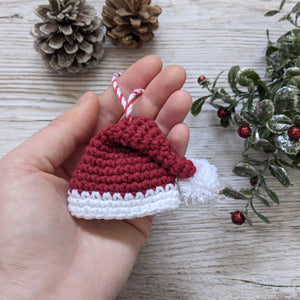 Crochet Santa Hat - Christmas Tree Decoration - CuddlingaCactus