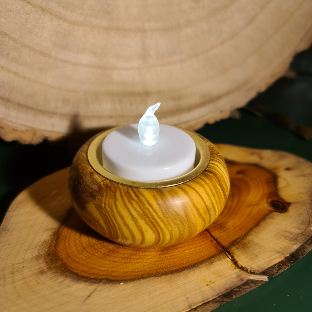 Tea Light Holder - Wood Turned Tea Light Holder - Olive - What Wood Claire Do?