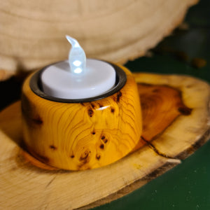 Tea Light Holder - Wood Turned Tea Light Holder - Yew - What Wood Claire Do?