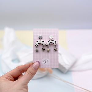 White Polymer with Black Confetti Print Dangle Earrings - Polymer Clay Earrings - Laura Fernandez Designs