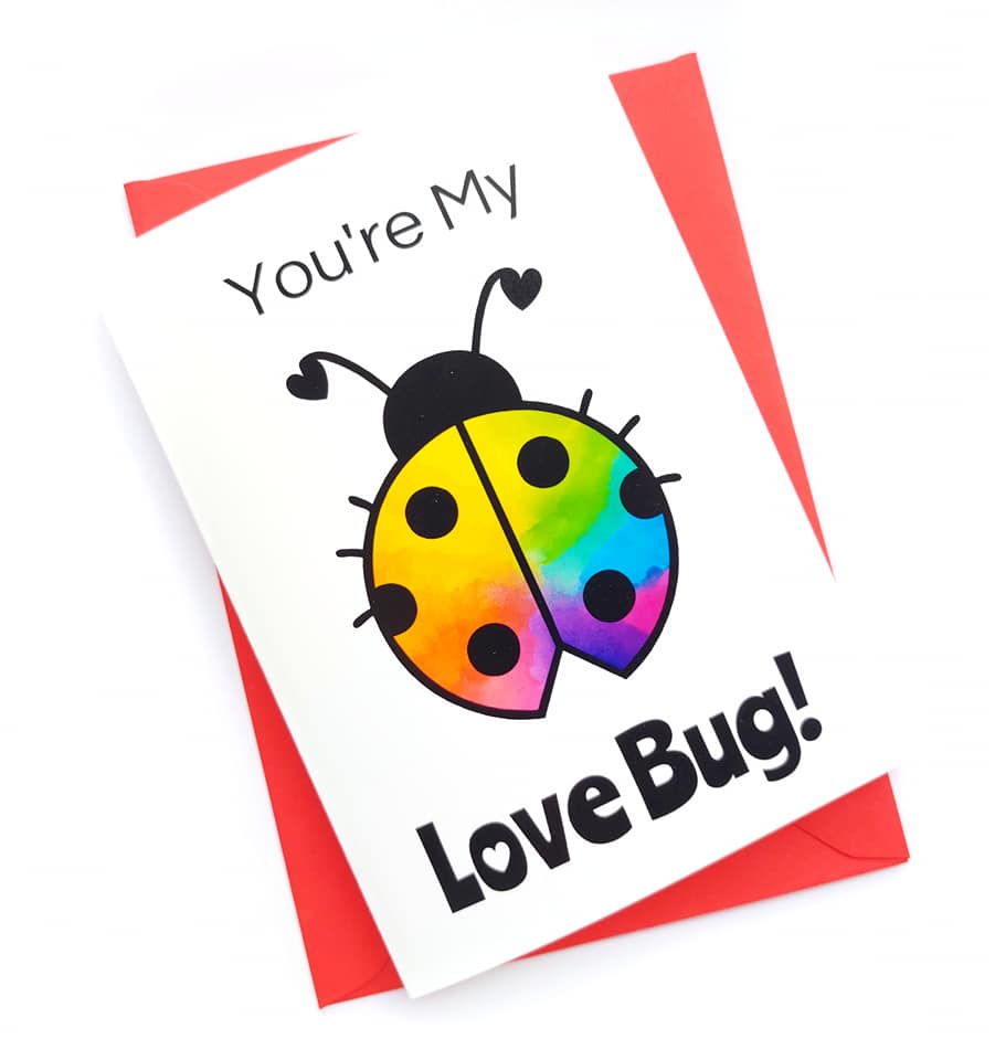 You're My Love Bug - Valentines/Anniversary Card - Rainbow Ladybird Card - Life is Better in Colour