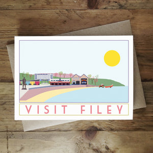Filey greetings card - tourism poster inspired - Sweetpea and Rascal - Yorkshire scenes