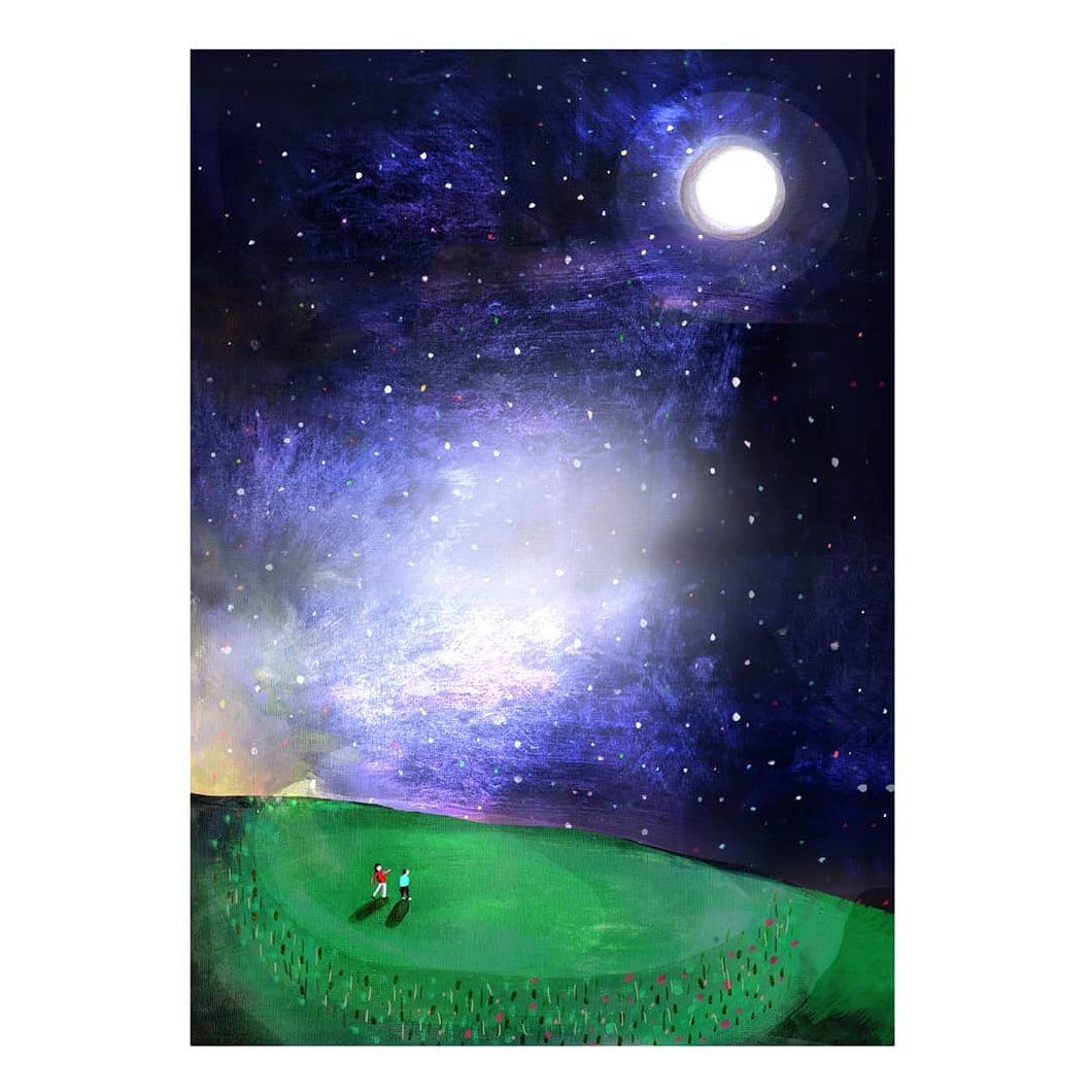 Star Gazing print - Illustrator Kate - A4 print - Moon, Stars, Planets