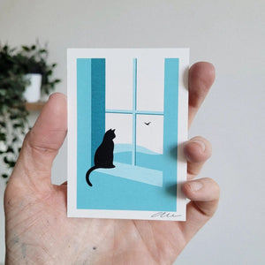 Watching through the Window Screenprint - Cat print in 2 sizes - Or8 Design